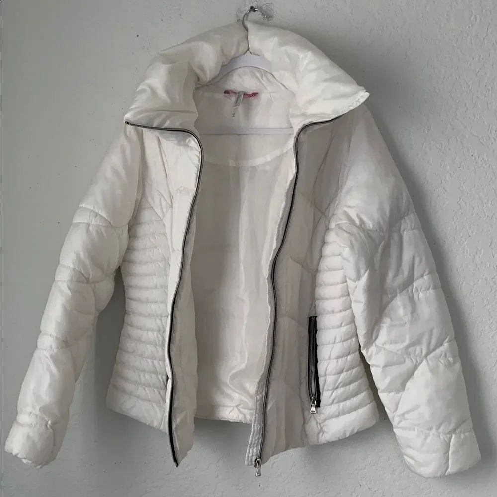 Pink Platinum Women's White Puffer Quilted Jacket Full Zip Pockets Size XL - Picture 2 of 13